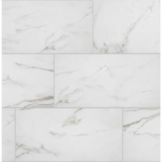 Florida Tile Home Collection Michelangelo Calacatta Rectified 12 in. x 24 in. Porcelain Floor and... | The Home Depot