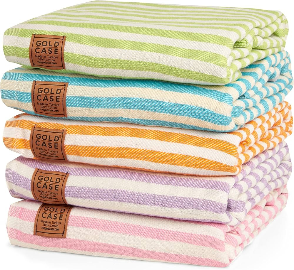 Gold CASE Turkish Beach Towel MYRA Series - Set of 5 - XXL Oversized 71x40 inches -100% Cotton Ba... | Amazon (US)