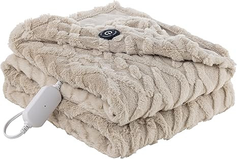 Berkshire Reversible Heated Throw - Jacquard Faux Fur & Silky Plush Electric Blanket with 4 Heat ... | Amazon (US)