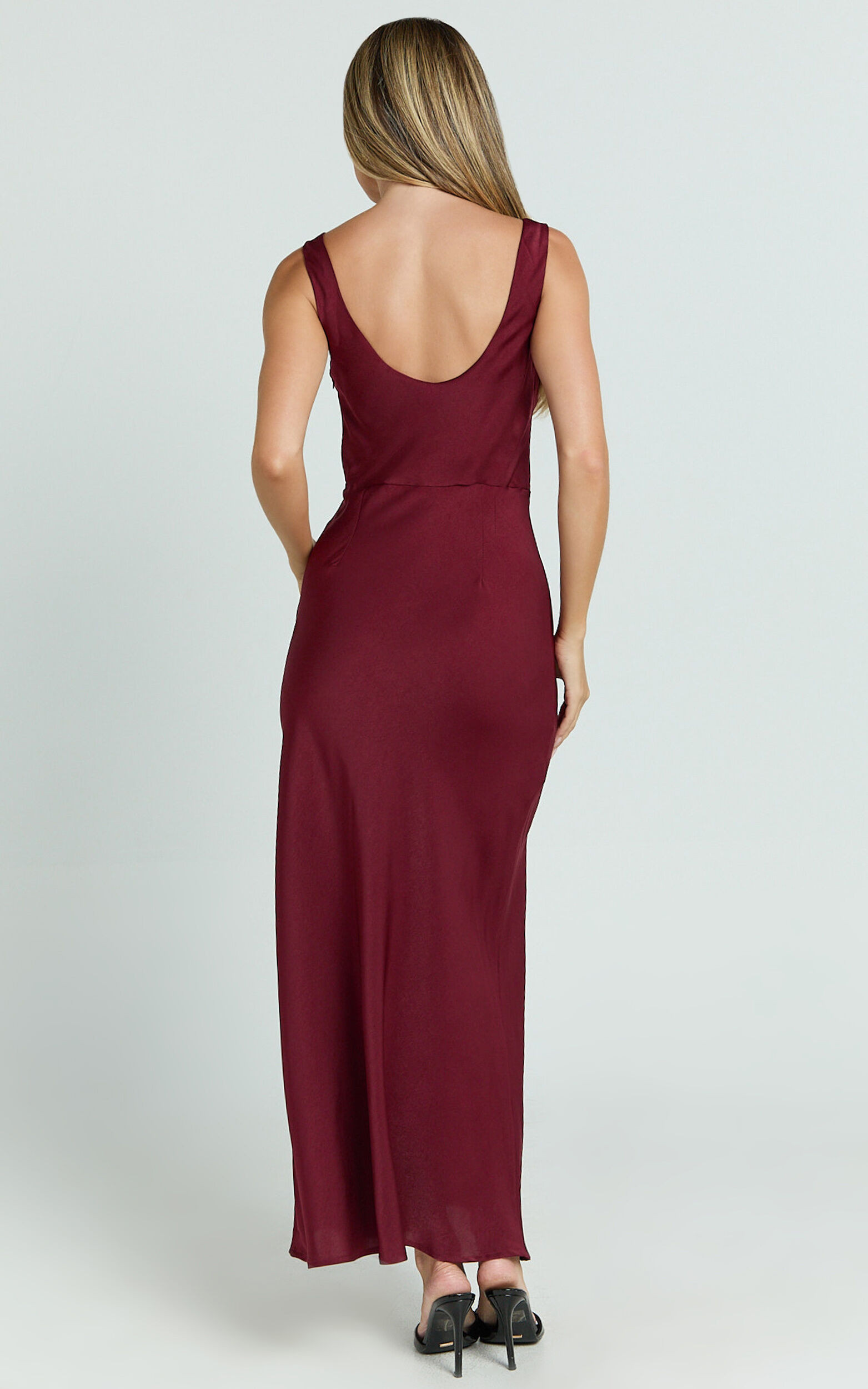 Dara Midi Dress - Low Neck Sleeveless Slip Dress in Wine | Showpo (ANZ)