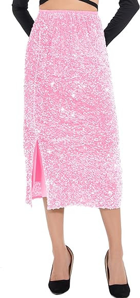 Dwirapal Women’s Sequin Velvet Skirt Elastic High Waist Sparkle Split Hem Night Out Party Maxi ... | Amazon (US)