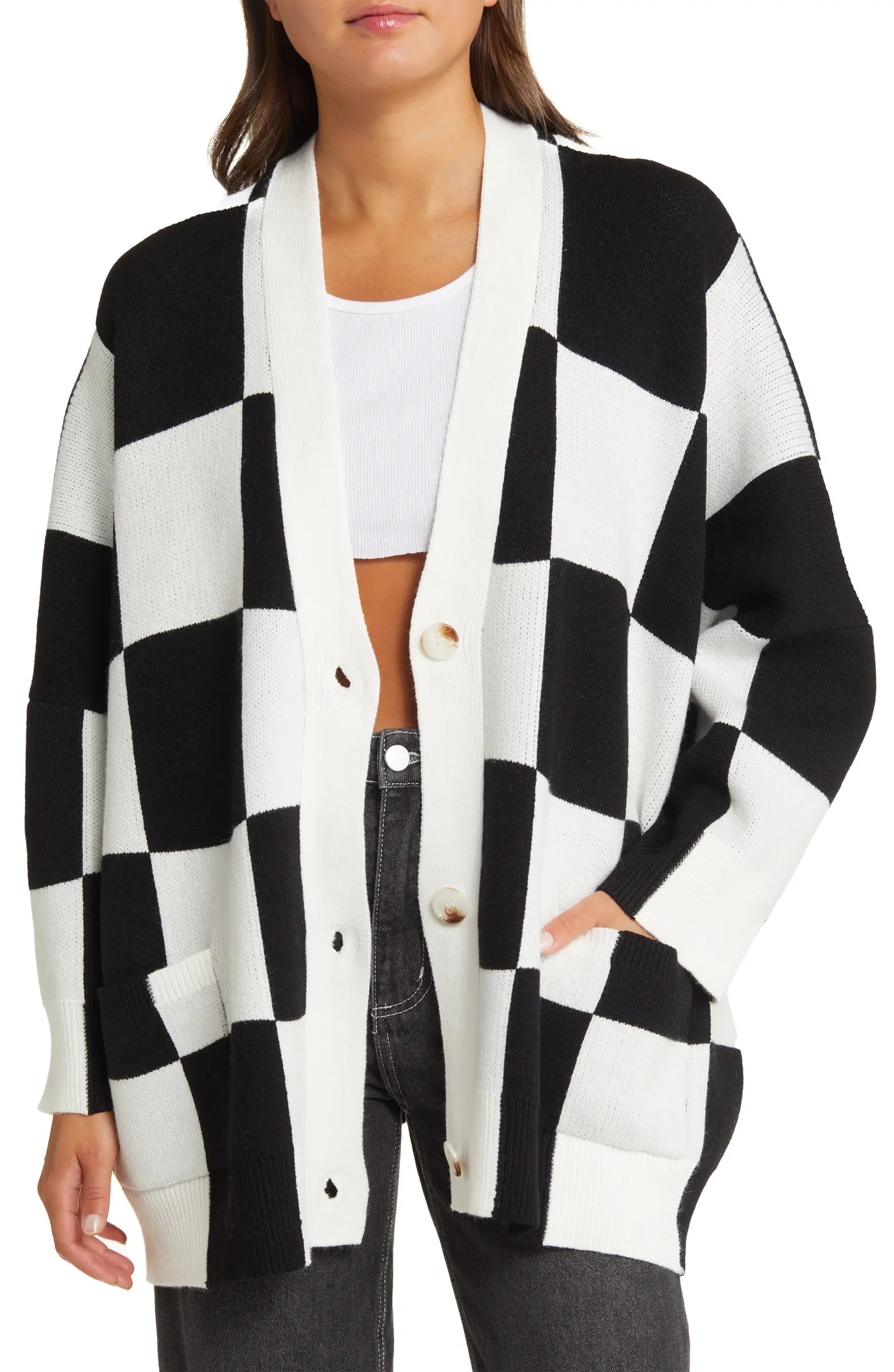 Love You Oversize Checkerboard Cardigan | Nordstrom