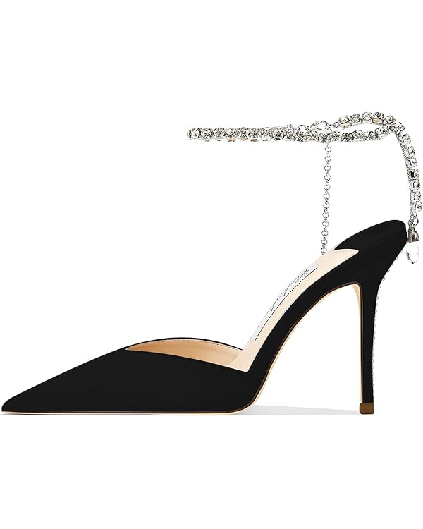 Women's Heeled Sandals Crystal Chain Ankle Straps Rhinestones Buckle High Heels Stiletto Slip On ... | Amazon (US)