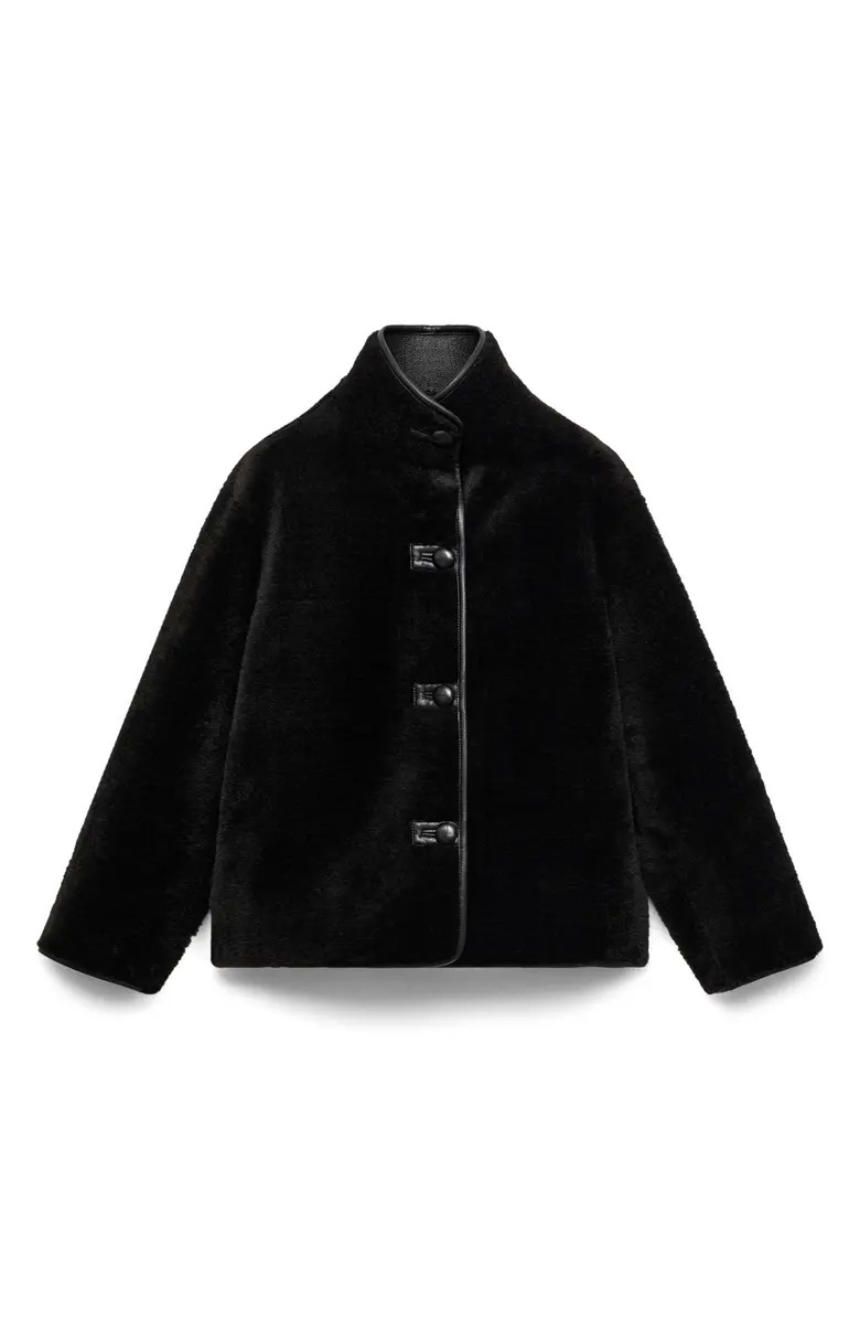 MANGO Mozart Faux Leather Trim Faux Shearling Coat | Nordstrom | Nordstrom