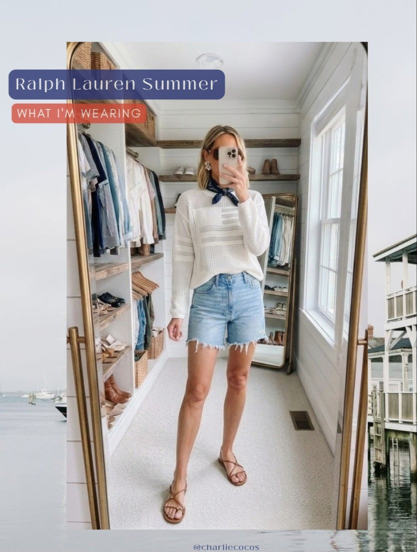 Ralph Lauren summer. Ralph lauren flag sweater dupe. Summer outfit ideas. Golden Jean shorts. Summer sandals. Fourth of july outfit ideas. Fourth of july. 4th of july. Mom outfit ideas. Mom Summer outfits. Casual summer. New England summer. Beach outfits. Summer vacation. Baseball mom. Agolde. Dolce vita sandals. Tan sandals. Summer flats. Red, white and blue. Tuckernuck. Shopbop. Amazon. Nordstrom.

#LTKootd #LTKOver40 #LTKSeasonal