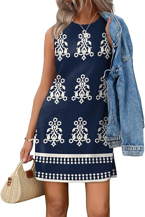 WIHOLL Casual Dresses for Women Crewneck Sleeveless Tank Dress Summer Spring Boho Vacation Clothe... | Amazon (US)