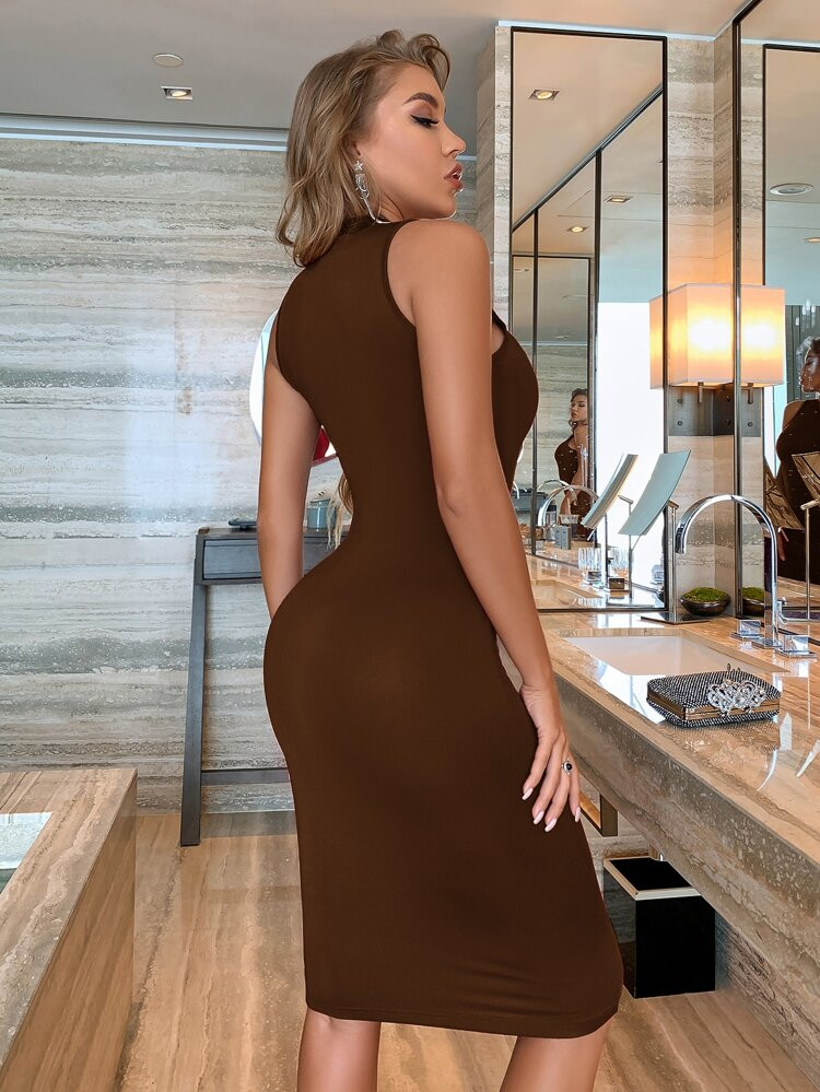 SHEIN SXY Mock Neck Bodycon Tank Dress | SHEIN