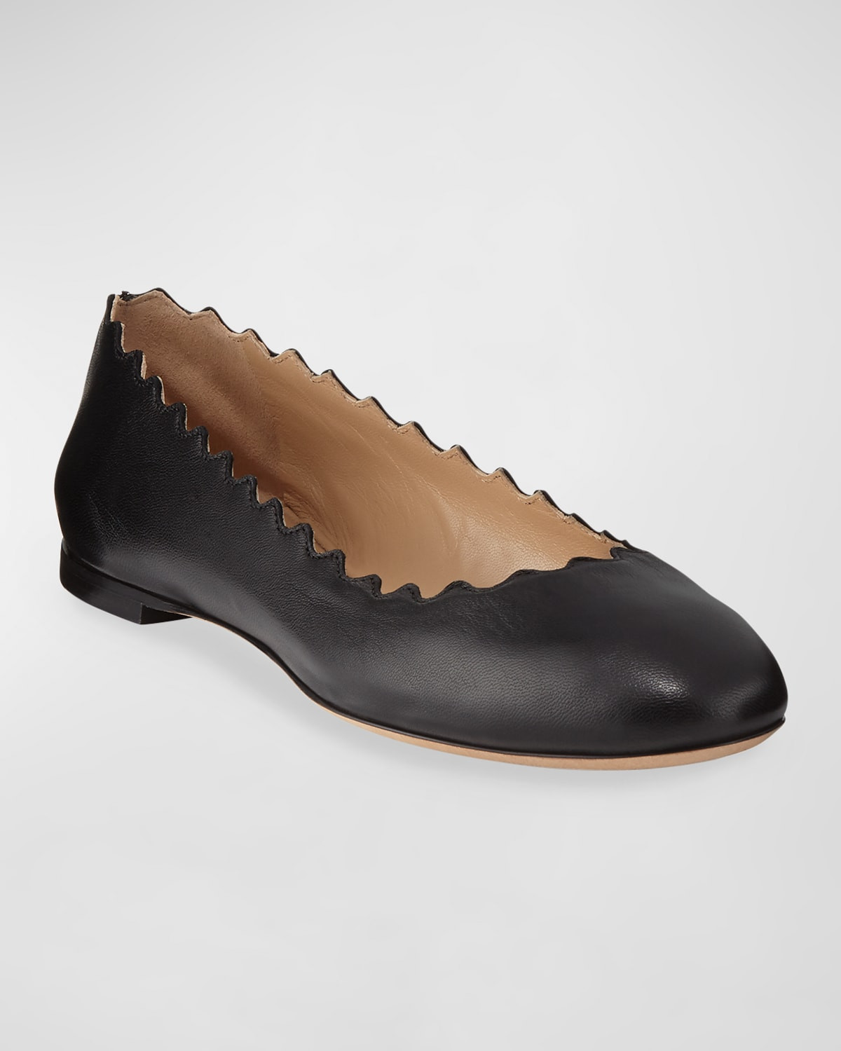 Lauren Scalloped Leather Ballet Flats | Neiman Marcus