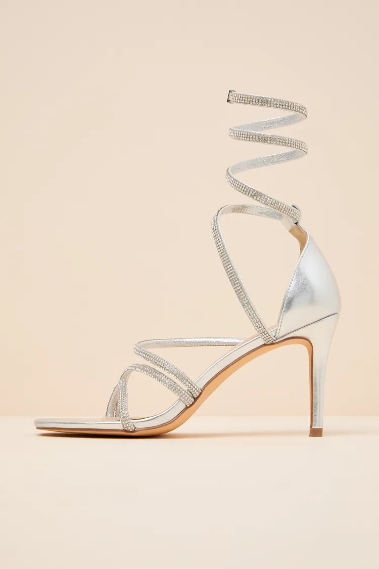 Georgie Silver Rhinestone Ankle Wrap High Heel Sandals | Lulus