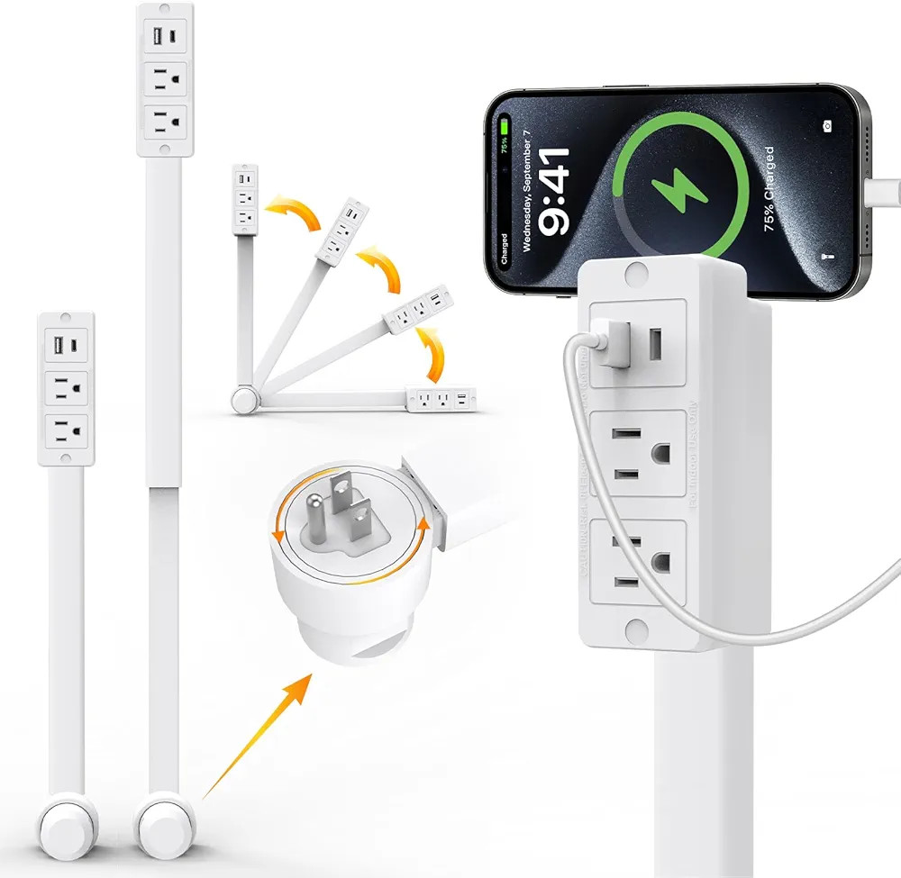 Electrical Outlet Extender Stick with USB-C, 180° Rotating Flat Wall Plug Receptacle Extender, 2... | Amazon (US)