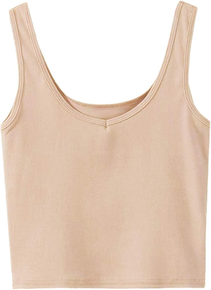 SweatyRocks Women's Sleeveless Casual Ribbed Knit Shirt Basic Crop Tank Top Nude M at Amazon Wome... | Amazon (US)