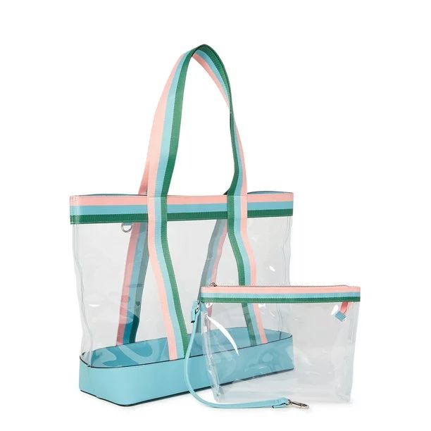 Time and Tru Women’s Tote and Pouch Set, 2-Piece Faded Teal - Walmart.com | Walmart (US)