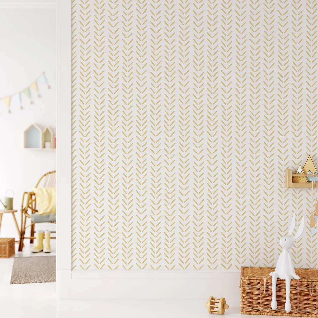 Soft Yellow Herringbone Nursery Wallpaper: Peel and Stick Removable Wall Decal - Etsy | Etsy (US)