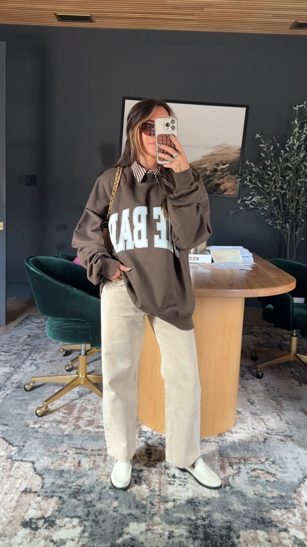 What I wore on the cold fall day!

Large sweatshirt, XS under shirt (on sale), 26 jeans (sized up one for looser fit) loafers are true to size 