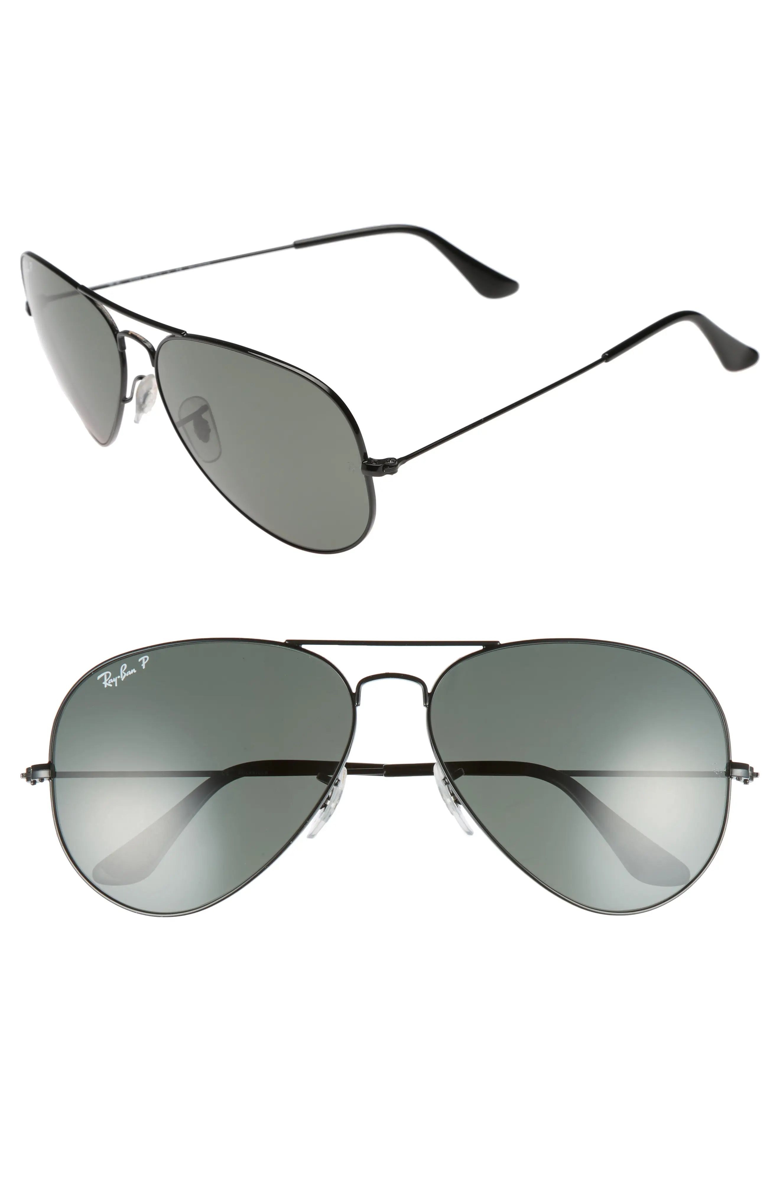 Ray-Ban Original 62mm Polarized Aviator Sunglasses - Black/ Polarized | Nordstrom