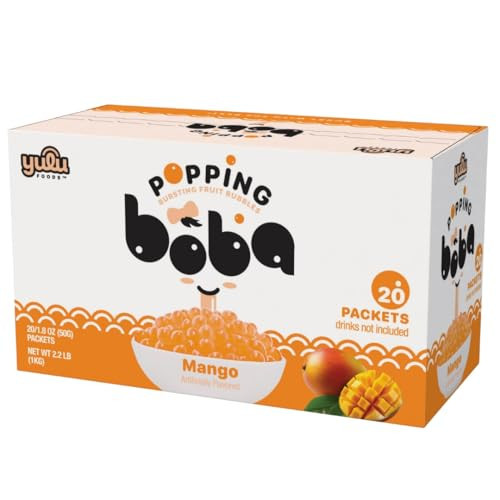 YULU FOODS Mango Popping Boba Pearls – Bursting Fruit Bubble Balls – 20 Pack Single-Serve Snacks – Ready to Eat, Less Mess Than Tub Boba, Kids Love It | Amazon (US)