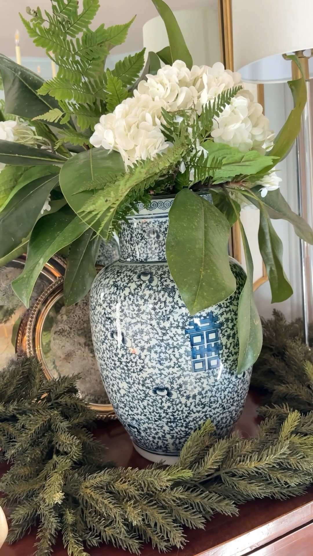 How to create an easy, beautiful centerpiece this Christmas season ✨

Start with these faux hydrangeas that look and feel so lifelike!! Then add greenery from your yard (I used magnolia leaves and ferns). Just combine for a stunning arrangement that will last weeks! I also included a link to my blue and white vase. So versatile and good for all seasons! 

#LTKHoliday #LTKSeasonal #LTKHome