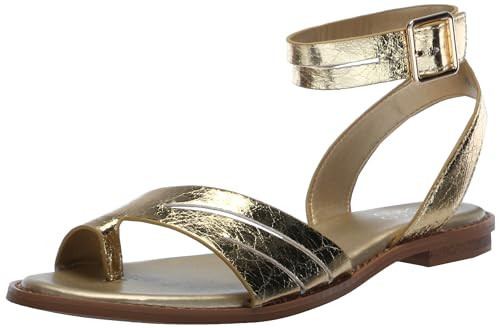 Franco Sarto Womens Greene Ankle Strap Flat Sandals Gold Metallic 9.5 M | Amazon (US)