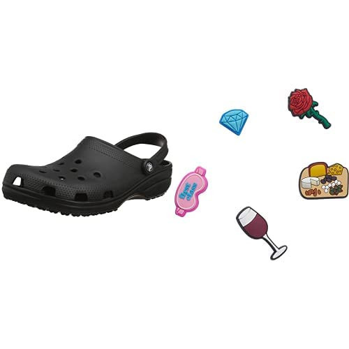 Crocs Classic Clog | Comfortable Slip On Water Shoes, Black, 8 Women/6 Men Shoe Charm 5-Pack | Personalize with Jibbitz, Ladies Night, Small | Amazon (US)