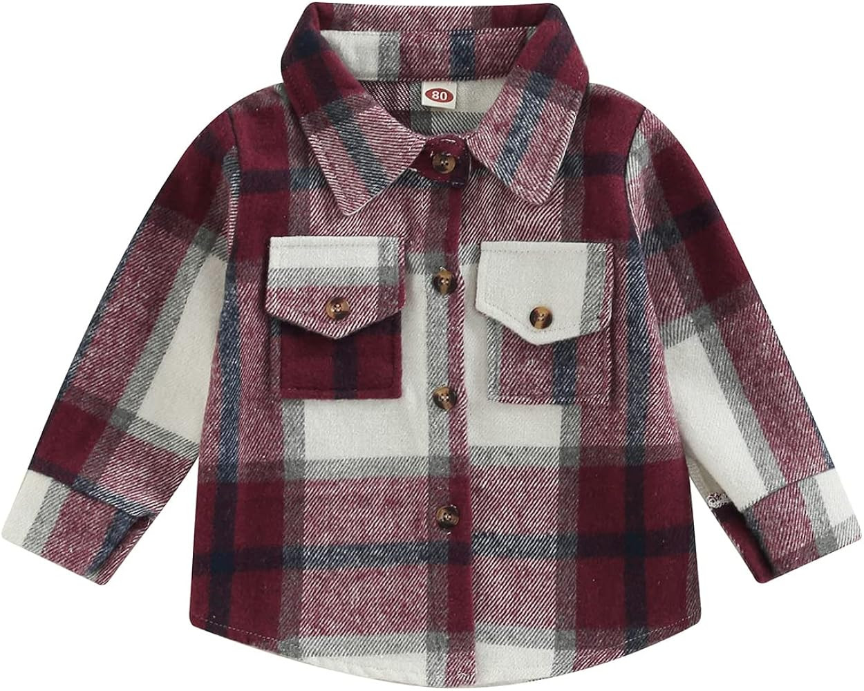 KOSUSANILL Toddler Flannel Jacket Baby Girl Boys Button Down Shirt Little Kids Plaid Hoodie Shack... | Amazon (US)