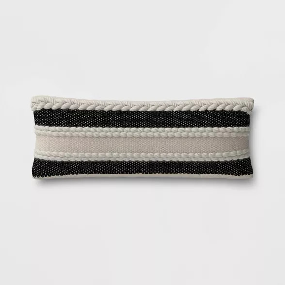 Stripe Outdoor Lumbar Decorative Pillow Black - Threshold™ | Target
