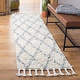 Safavieh Casablanca Shag Collection CSB951M Handmade Wool Moroccan Runner, 2' 3" x 8', Blue/Ivory | Amazon (US)