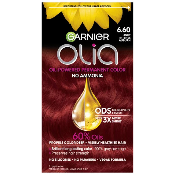 Garnier Olia Oil Powered Permanent Hair Color, 6.60 Light Intense Auburn | Walmart (US)