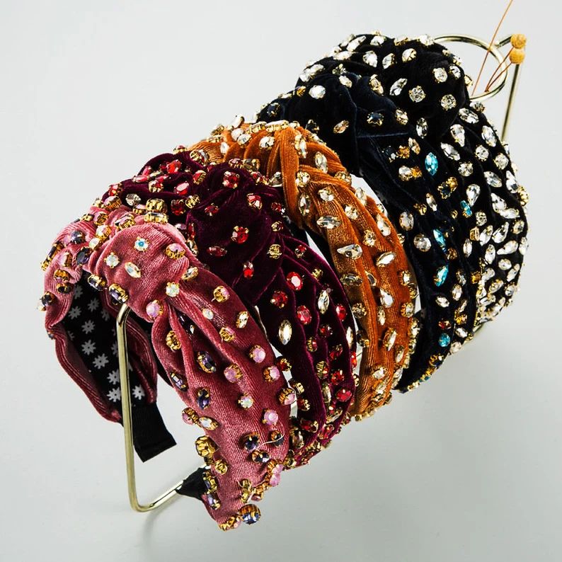 Rhinestone Decorated Velvet Top Knot headband Sparkly Crystal | Etsy | Etsy (US)