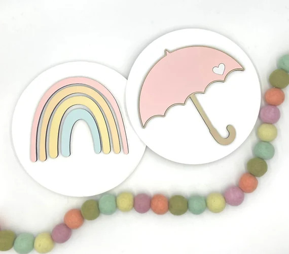 Pink Rainbow Sign | Pink Umbrella Sign | Wooden Sign | Easter Sign | Spring Sign | Pink Spring Si... | Etsy (US)