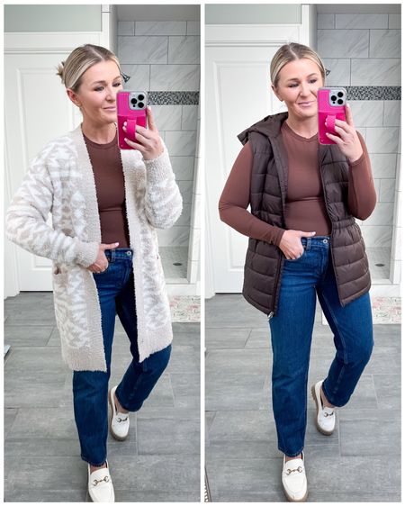 The cutest most affordable finds from Walmart and Amazon.

Wearing my true size small on the cardigan anc vest
Sized up to a medium in the top
27 short in the straight leg jeans 

#LTKstyletip #LTKSeasonal #LTKfindsunder50