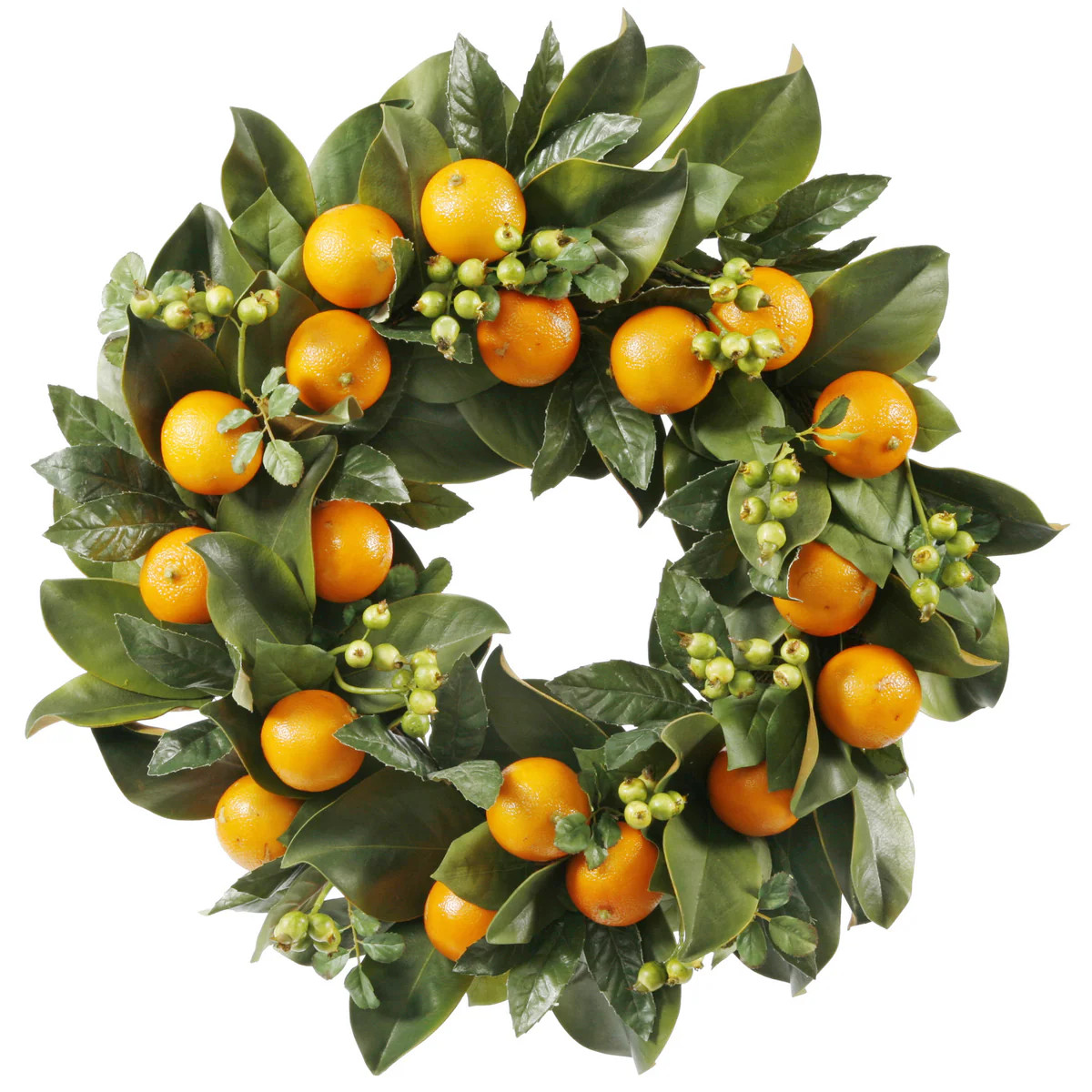Magnolia Leaf and Orange Holiday Wreath 24" | The Well Appointed House, LLC