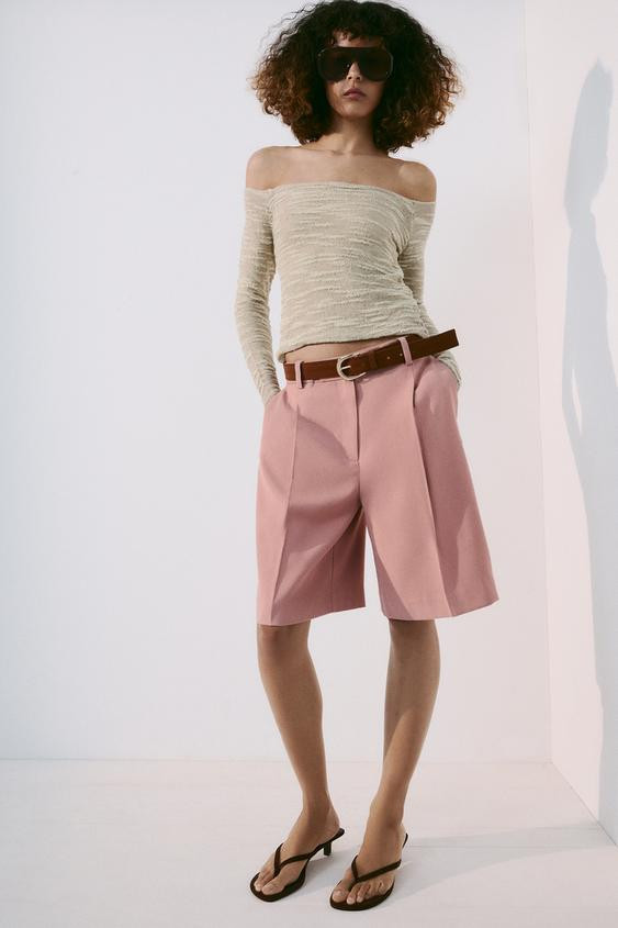 Zara - Flowing Tailored Bermuda Shorts With Belt - Mid-Green - Xs - Woman | Zara AU