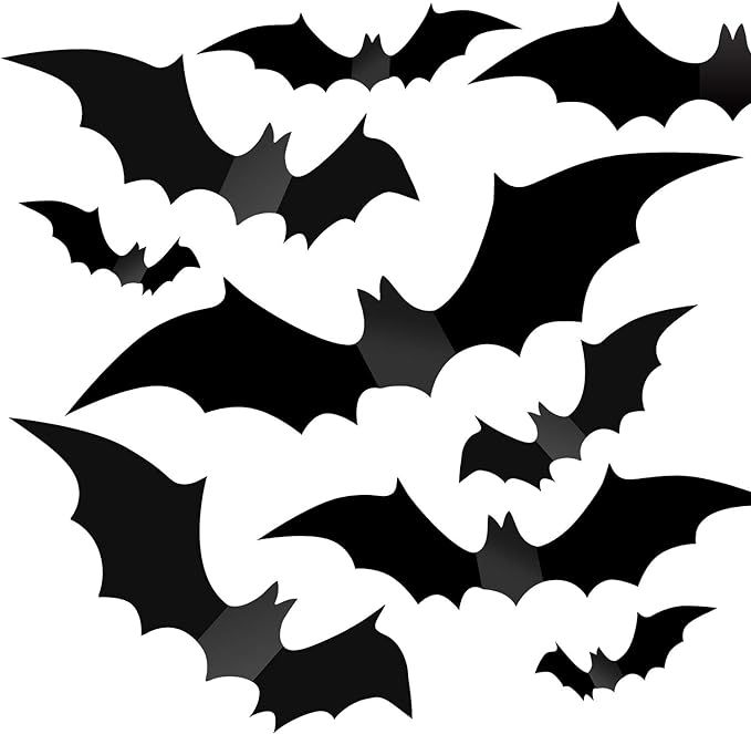 Halloween Party Indoor Outdoor Decor Supplies, 56 PCS Reusable PVC 3D Decorative Scary Bats Wall ... | Amazon (US)