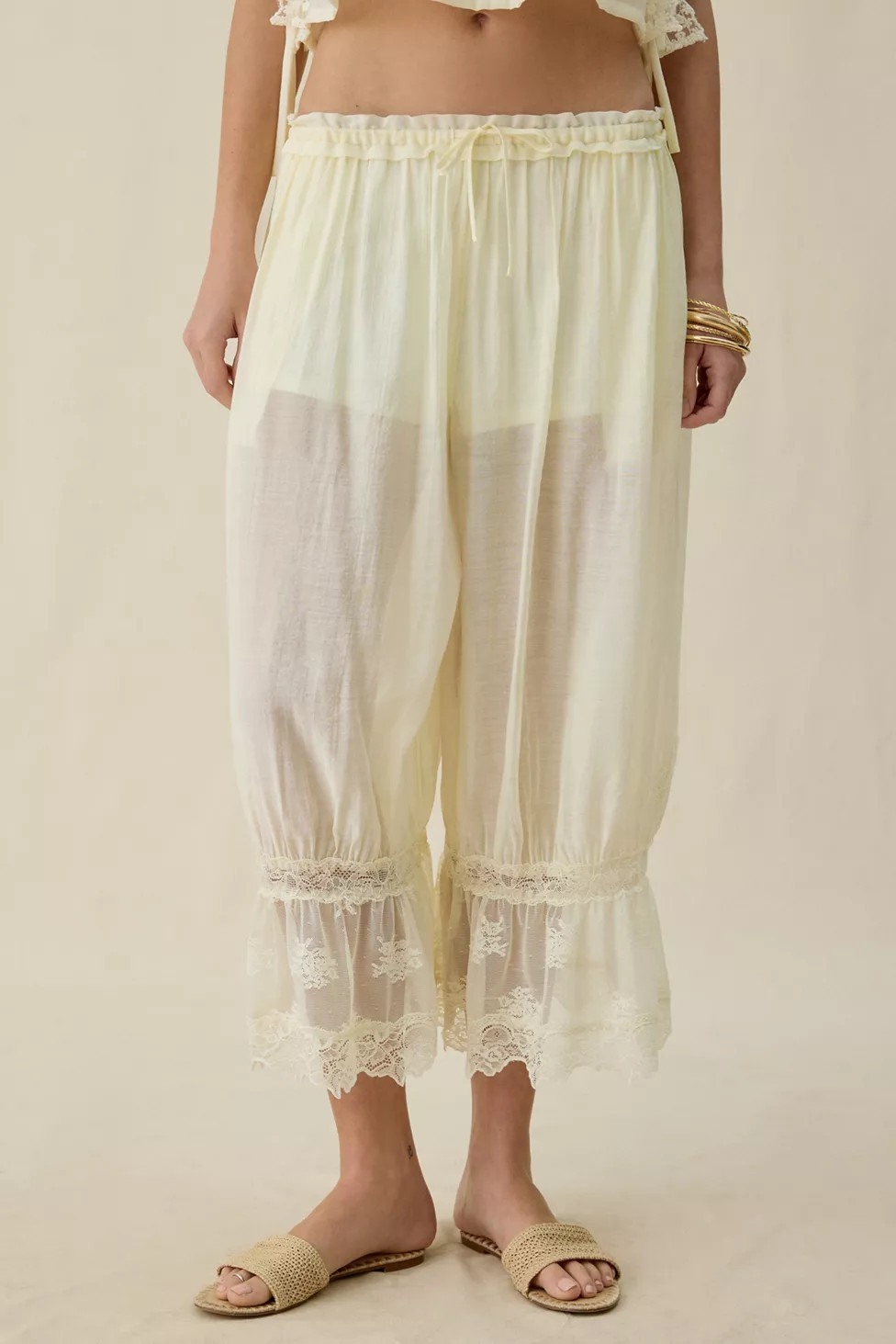 Steve Madden Easten Sheer Lace Trim Bloomer Pants | Urban Outfitters (US and RoW)