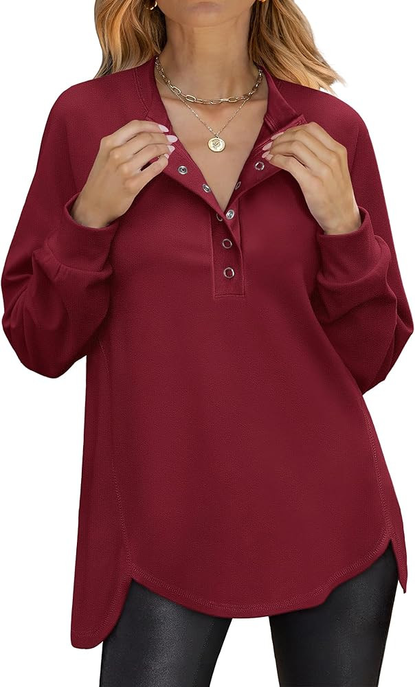 ANRABESS Women's Long Sleeve Henley Tops Tunic Sweatshirt Loose Slit Casual Button Shirts Pullove... | Amazon (US)