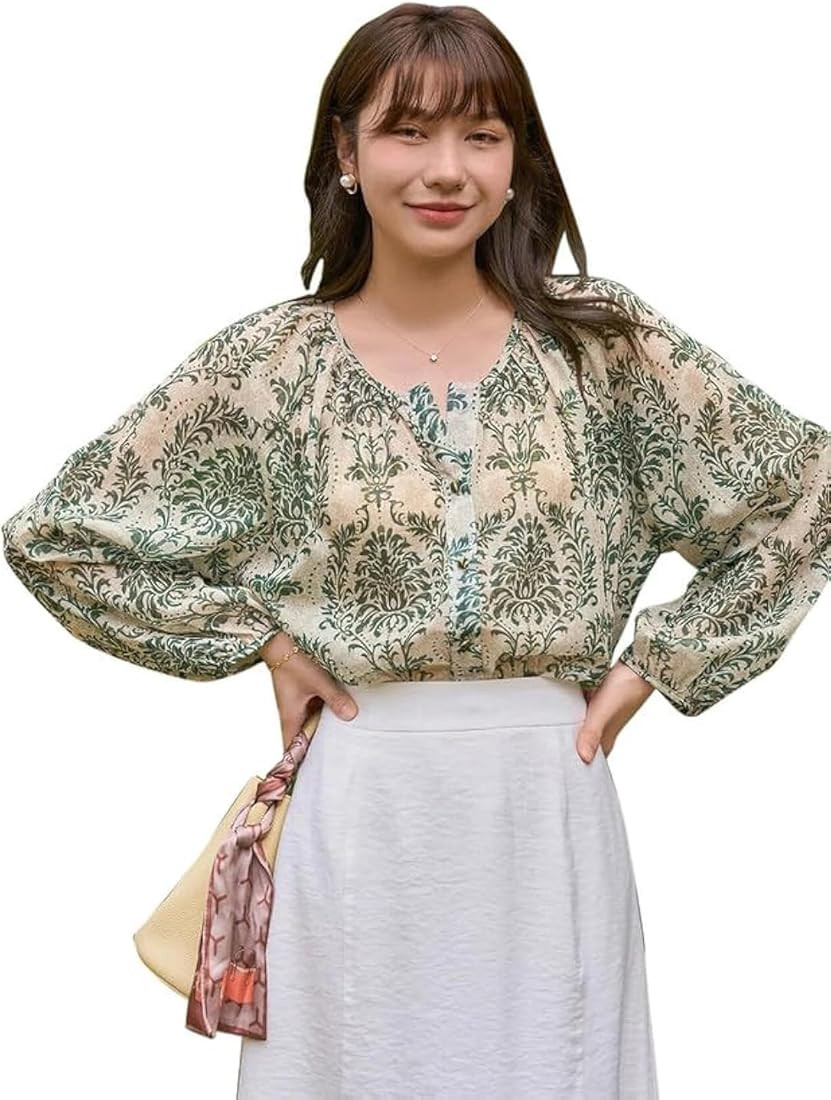 SIRIL Women's Cotton Printed Balloon Sleeves Round Neck Top | Amazon (US)