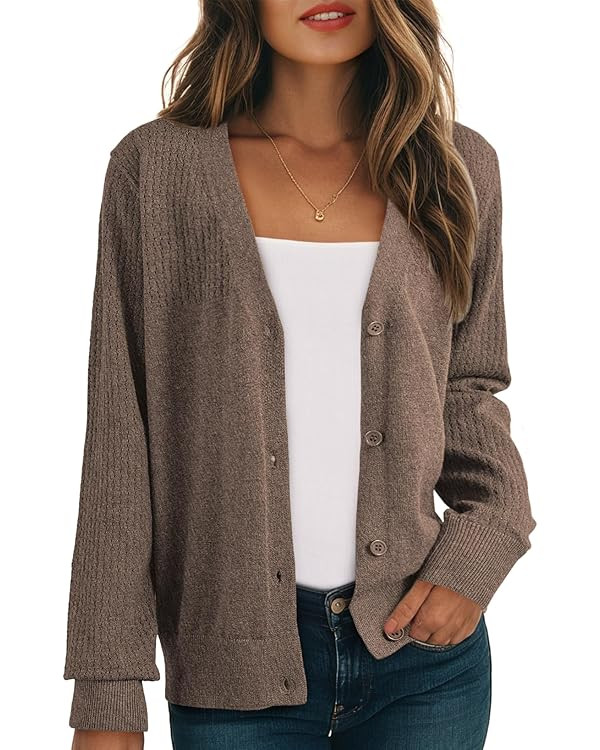 Dokotoo Womens Cardigan Wool Blend Long Sleeve Button Down Sweaters for Women Casual Hollow Out K... | Amazon (US)