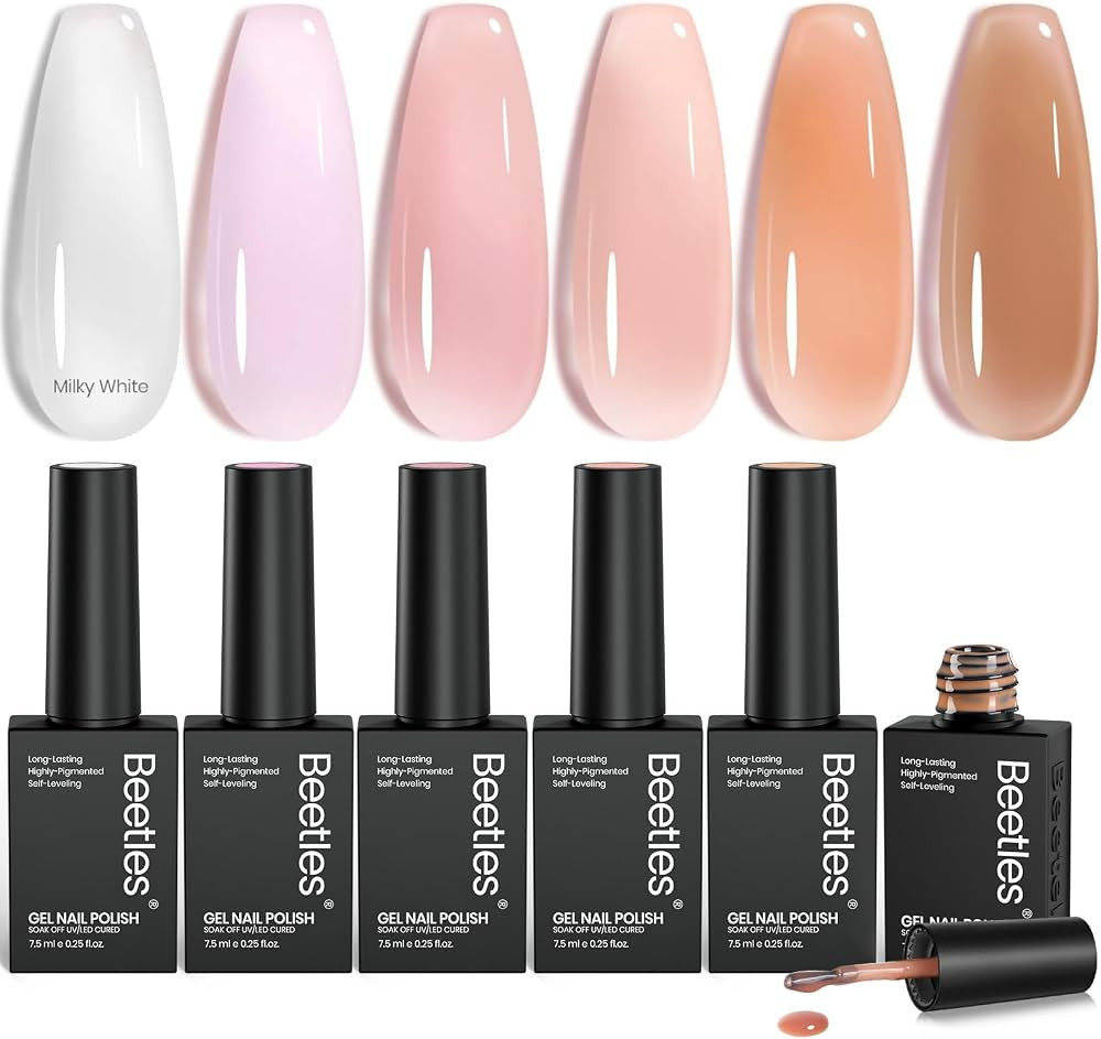 Beetles Sheer Elegance Nude Gel Nail Polish Set - 6 Colors Jelly Gel Polish Kit Milky White Nude ... | Amazon (US)