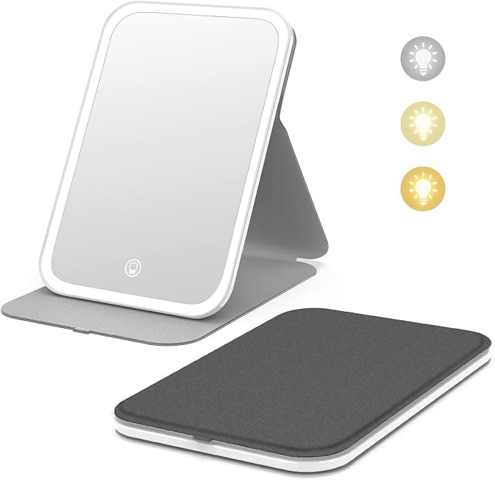 Kintion Travel Makeup Mirror, Portable LED Lighted Makeup Mirror, 360° Rotation Touch Screen Van... | Amazon (US)