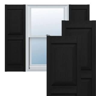 Builders Edge 14.75 in. x 59 in. Raised Panel Vinyl Exterior Shutters Pair in Black 030140059002 | The Home Depot
