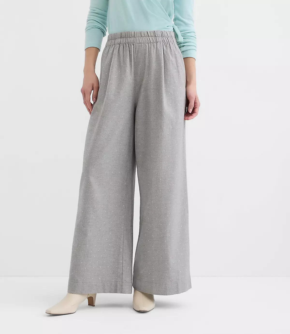 Tall Pleated Pull On Wide Leg Pants in Herringbone | LOFT
