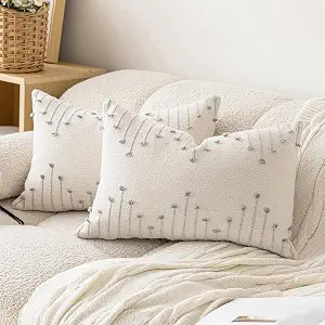 Boho Throw Pillow Covers 12x20 Set of 2 Neutral Decorative Textured Cushion Case Farmhouse Pillow... | Amazon (US)