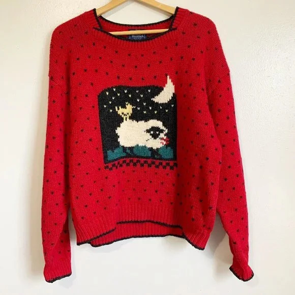 VTG Woolrich Woman Red Wool Sheep Duck Boxy Square Neck Sweater Womens Sz 2X | Poshmark