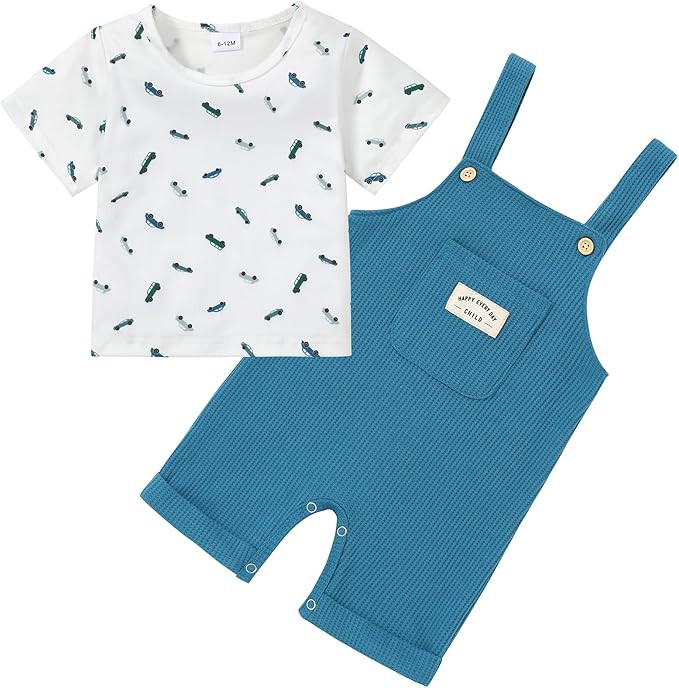 ZOEREA Toddler Baby Boys Clothes Summer Outfit Stripe T-Shirt and Shortall Romper Set Cute Jumpsu... | Amazon (US)