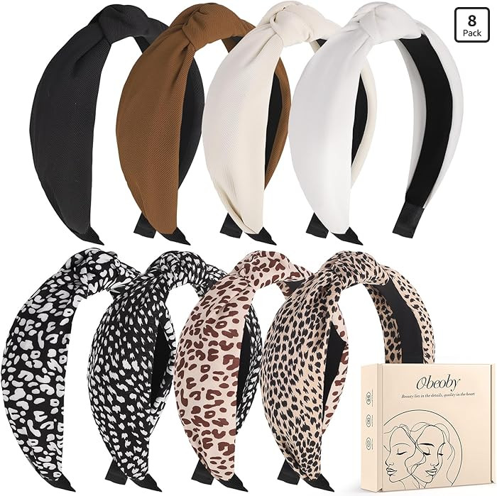 obeoby 8Pcs Fashion Leopard Headbands, Mother's Day Gift for Grandmother Knotted Headbands for Wo... | Amazon (US)