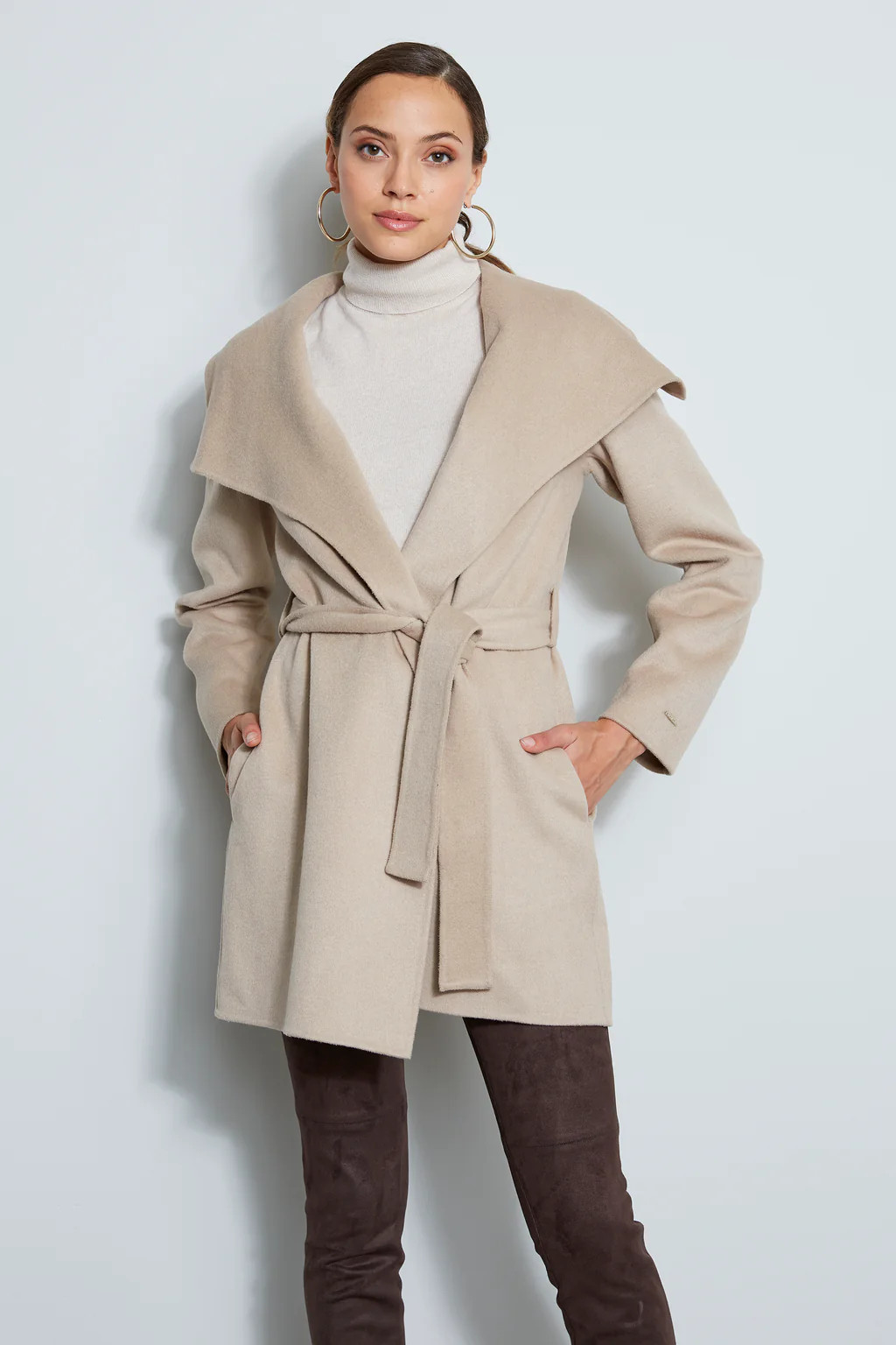 Tahari Double Face Wool Lightweight Wrap Coat | Elie Tahari