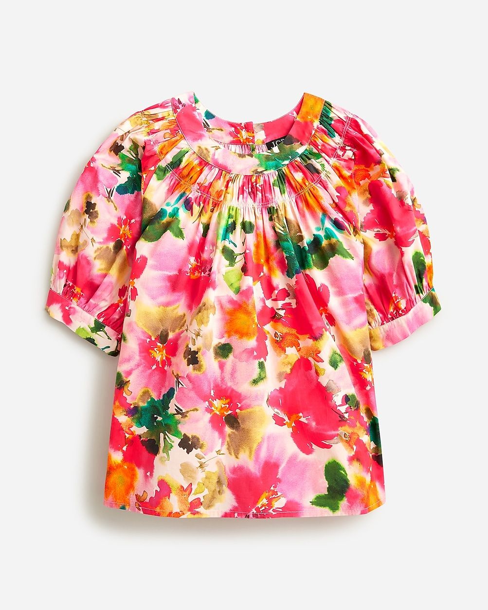 Smock-neck puff-sleeve top in floral cotton poplin | J.Crew US