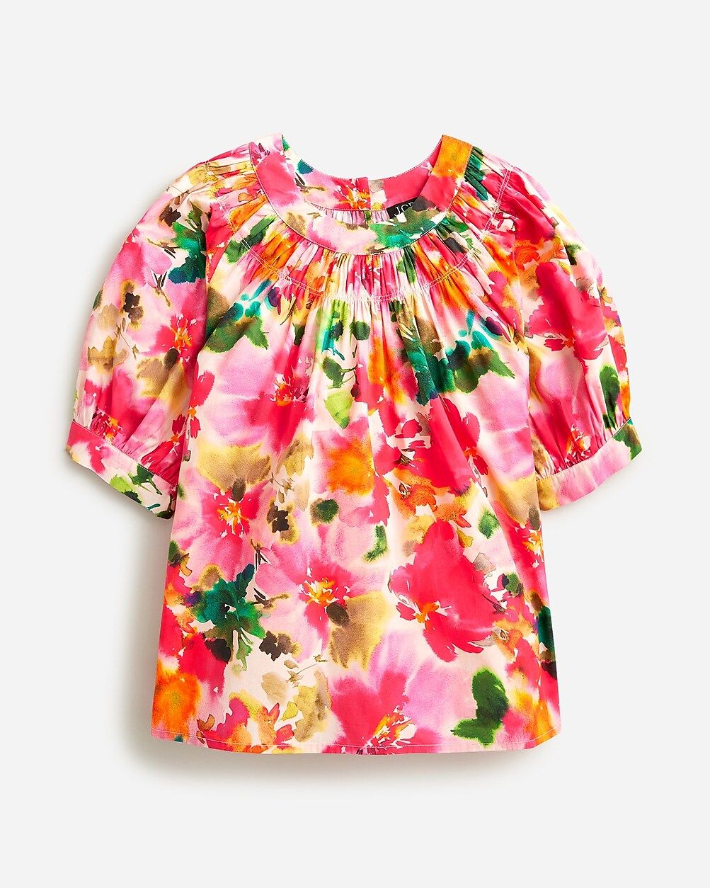 High-neck puff-sleeve top in floral cotton poplin | J.Crew US