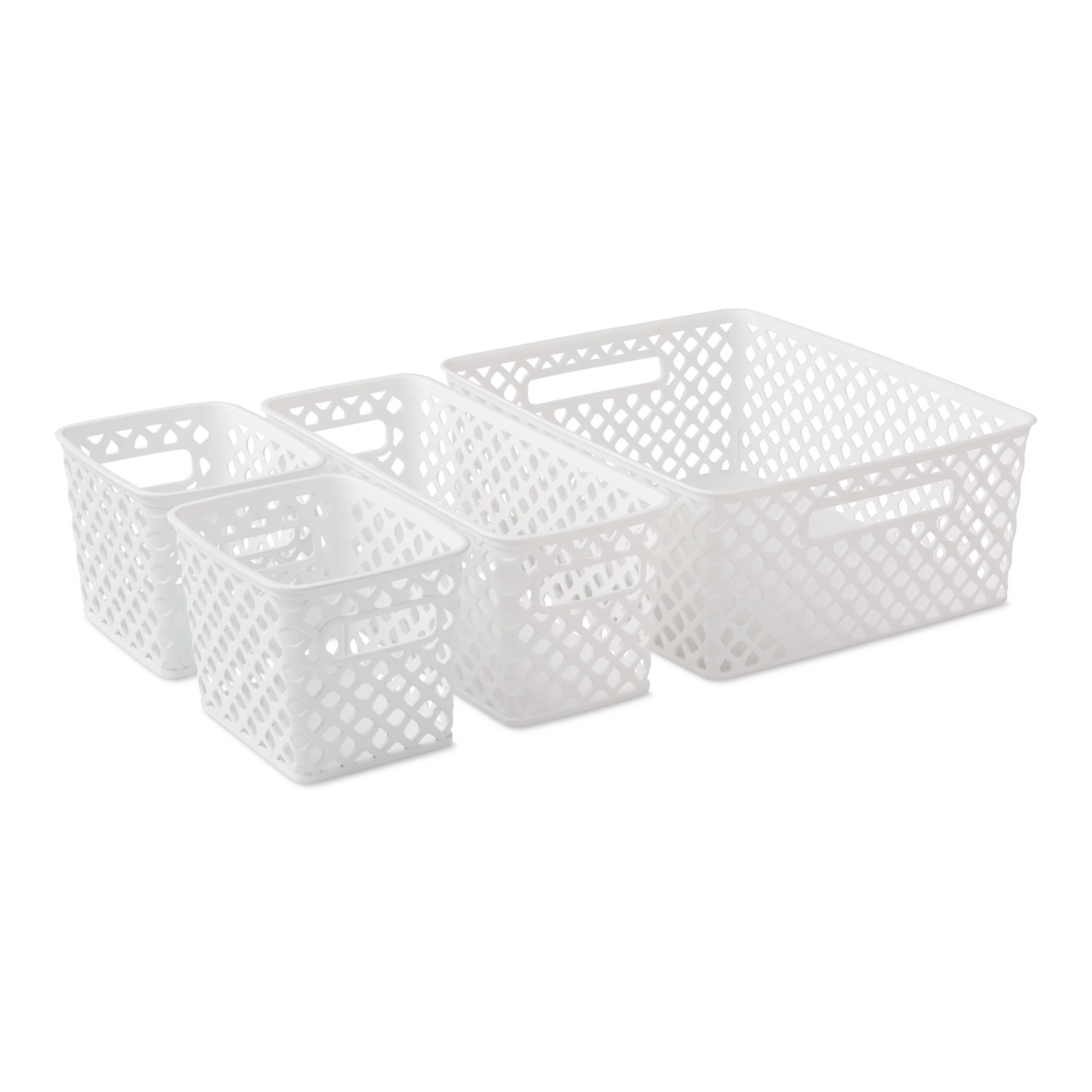 Mainstays 4-Piece Decorative Storage Basket, White | Walmart (US)