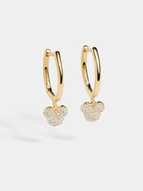Mickey Mouse Disney 18K Gold Plated Sterling Silver Huggie Charm Earrings - Gold/Pavé | BaubleBar (US)